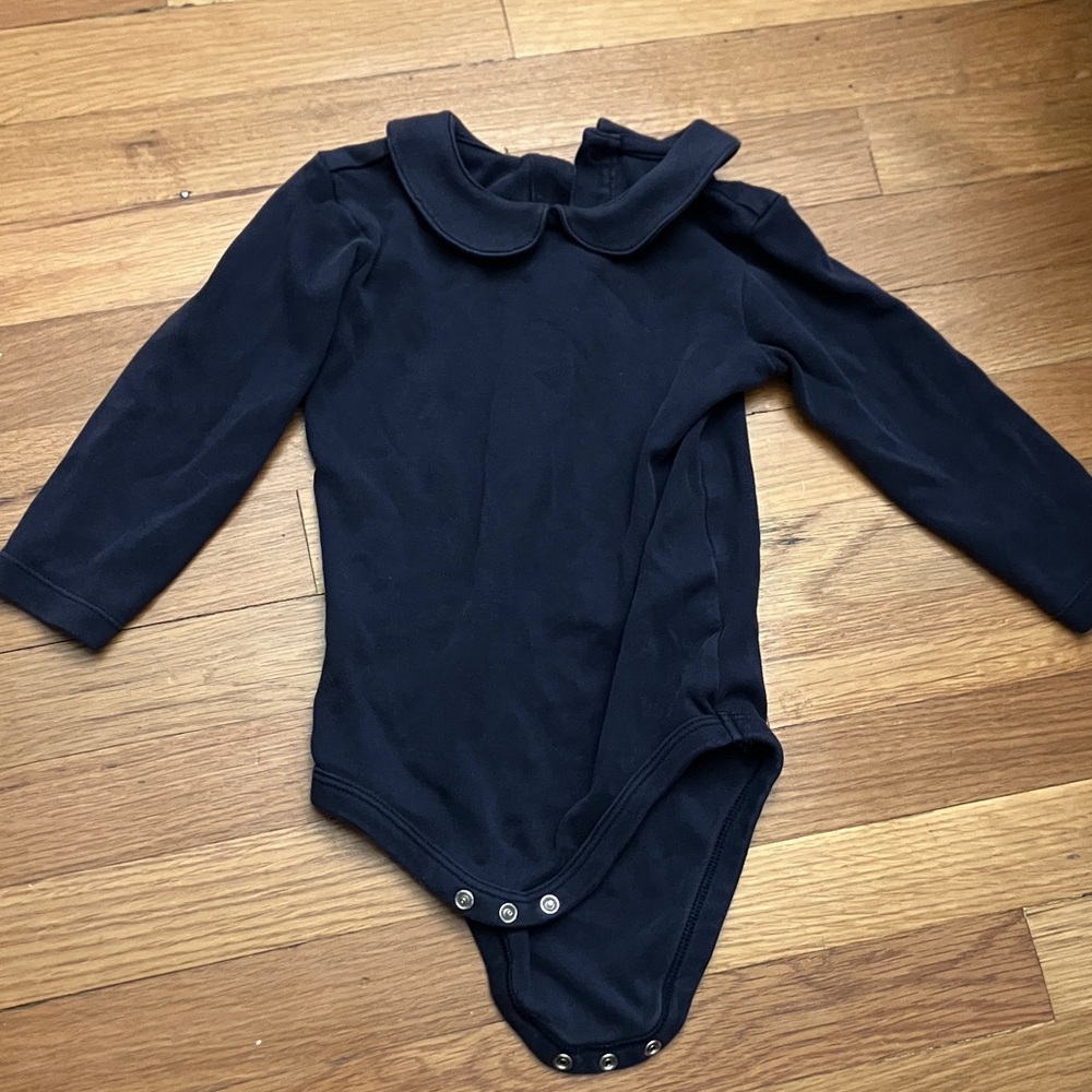 Primary Navy Long Sleeve Bodysuit with Peter Pan Collar - 12-18 months